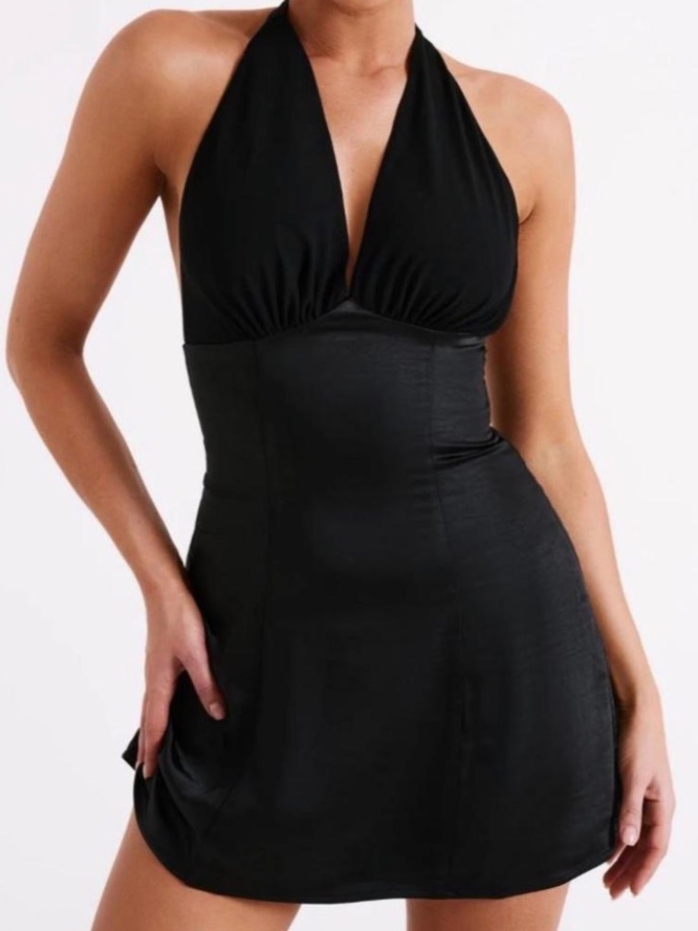 Meshki Richelle Satin Mini Dress - Black- Size M